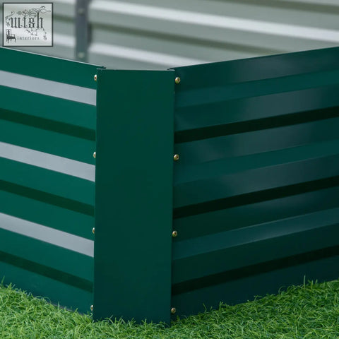 Outsunny dark green corrugated metal raised garden bed with silver stripes for outdoor flowers and herbs planting
