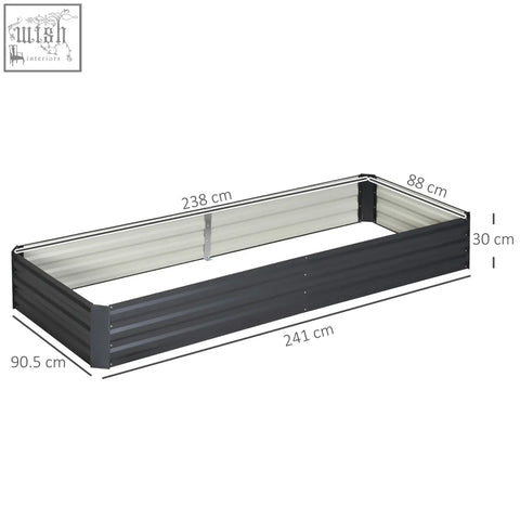 Outsunny black corrugated metal raised garden bed with silver trim for growing flowers and herbs outdoors