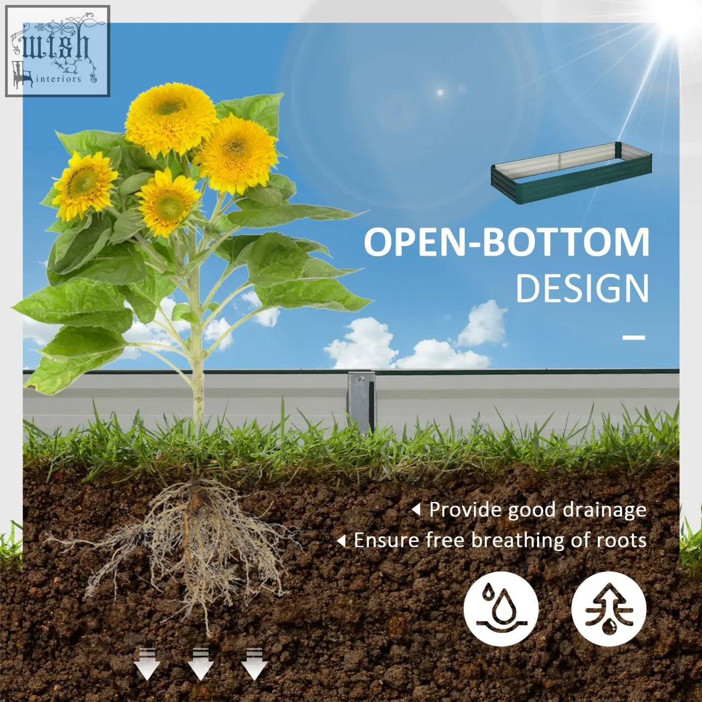 Green metal raised garden bed planter with rectangular design and reinforced edges for sturdy outdoor garden bed support