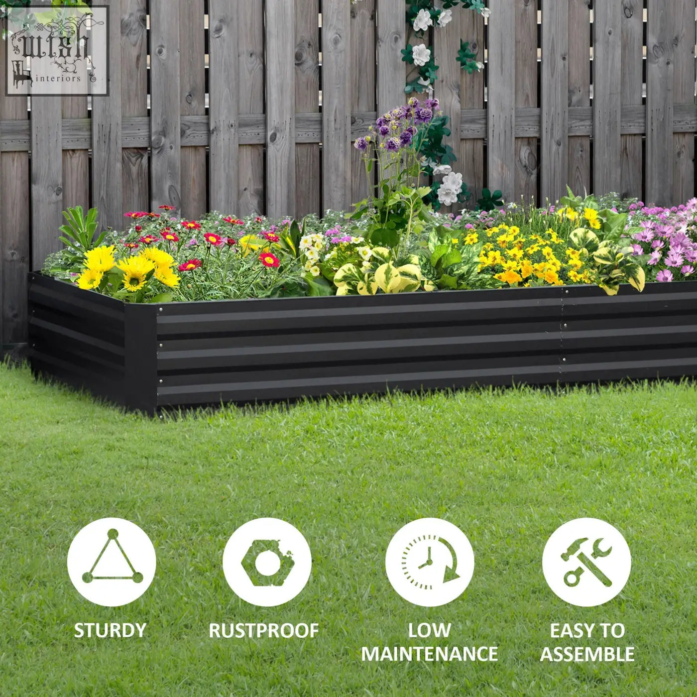 Black corrugated metal raised garden bed by Outsunny ideal for growing flowers and herbs outdoors 241x90.5x30cm
