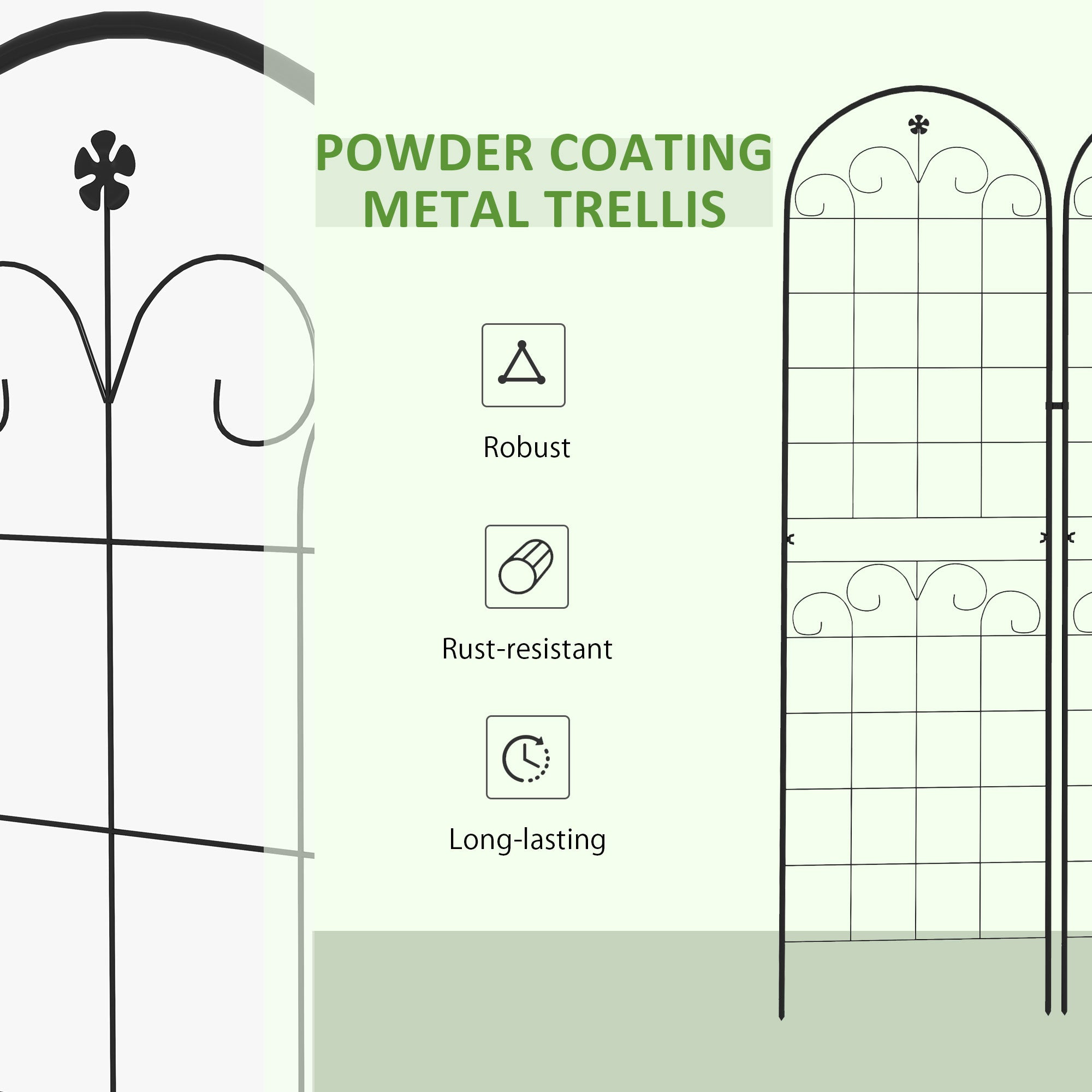 Outsunny Metal Trellis Set of 2, Garden Trellis for Climbing Plants Support Frames, Floral Design