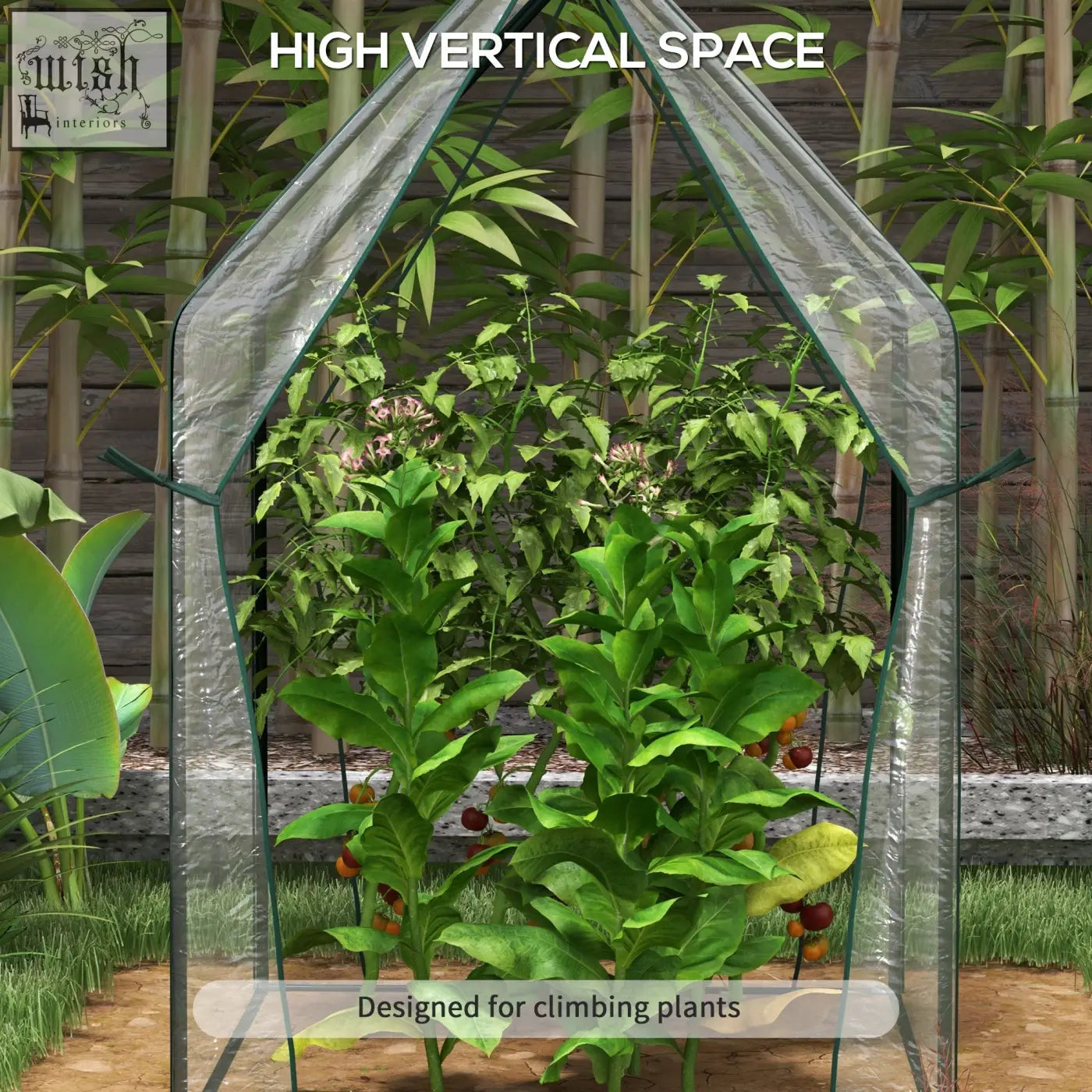 Outsunny mini greenhouse with clear plastic cover green metal frame zipped doors and long edges for climbing plants
