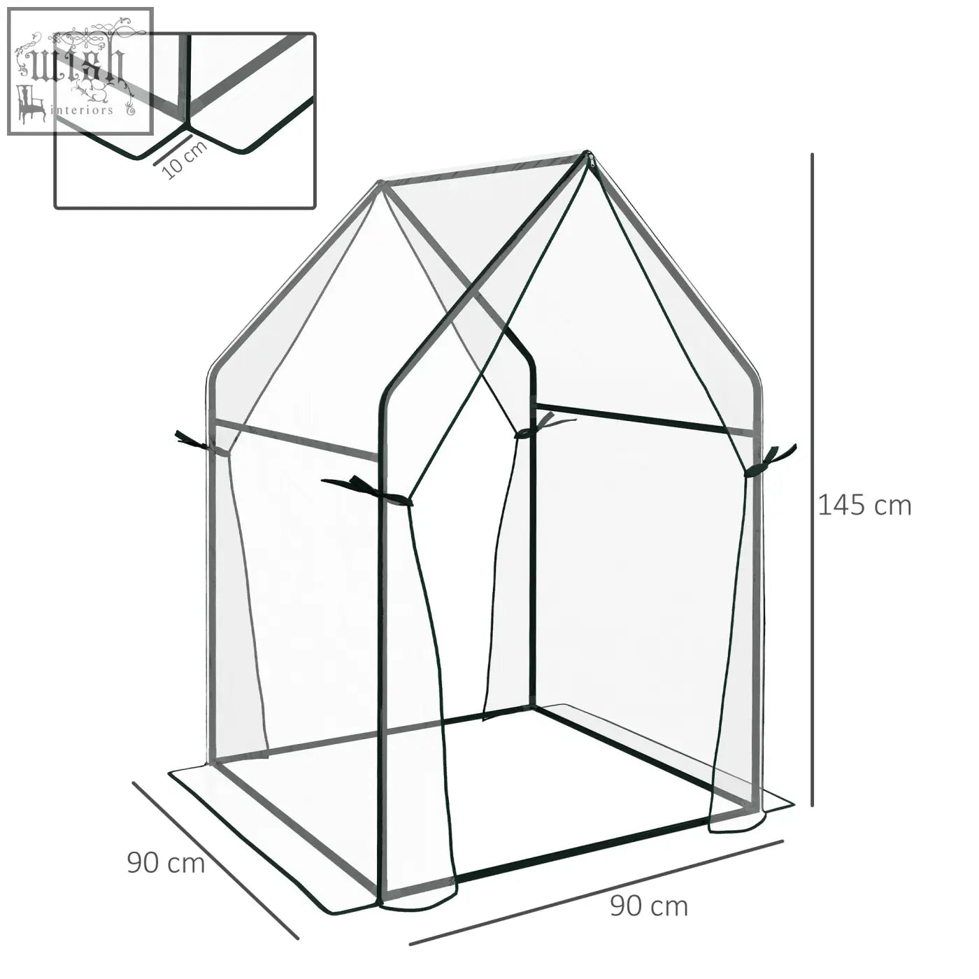 Outsunny mini greenhouse with clear plastic cover black metal frame zipped doors and long edges for indoor outdoor use