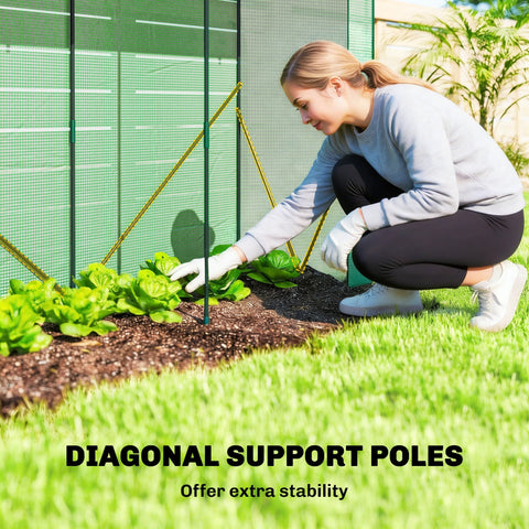 Gold diagonal support poles on outsunny mini greenhouse steel frame with mesh windows keep unwanted guests out