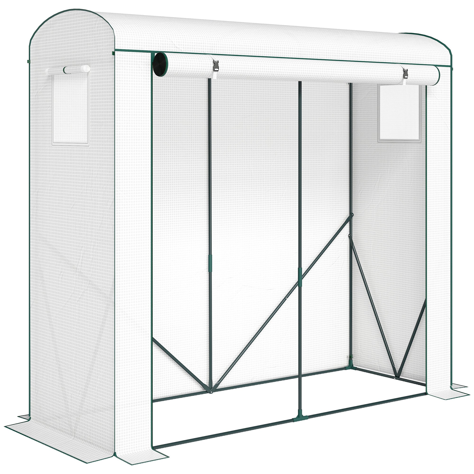 White mesh outsunny mini greenhouse with steel frame roll-up door and mesh windows to keep unwanted guests out