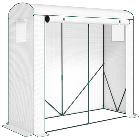 White mesh outsunny mini greenhouse with steel frame roll-up door and mesh windows to keep unwanted guests out