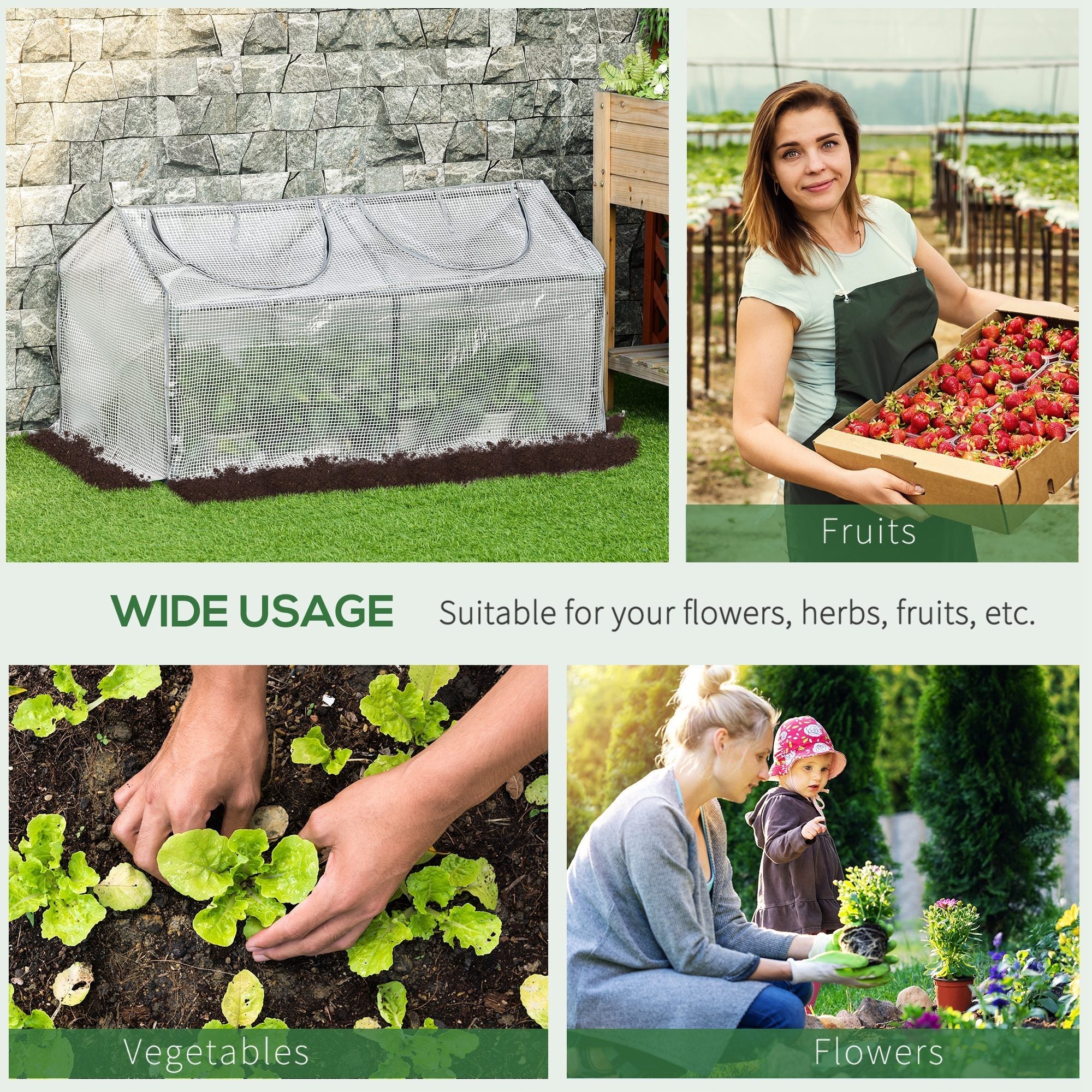 Silver mesh mini greenhouse with plastic cover and 10cm extended zipper for portable garden planter backyard use