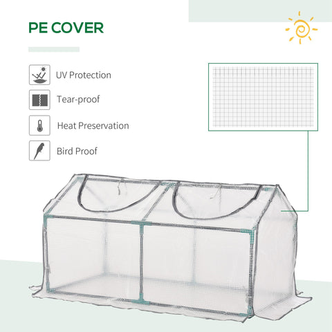 Transparent plastic cover mini greenhouse with black reinforced edges and grid pattern for garden plants