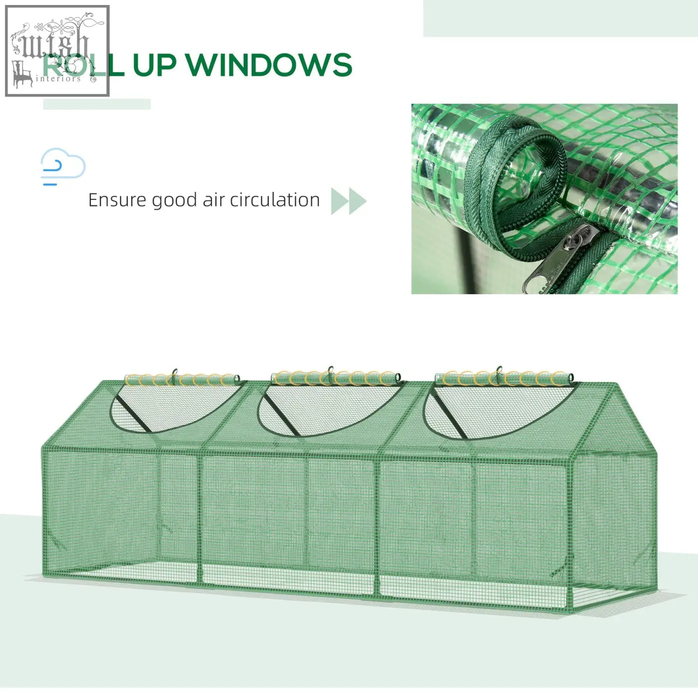 Outsunny mini greenhouse with green durable plastic cover and 10cm extended roll-up mesh window with zipper closure