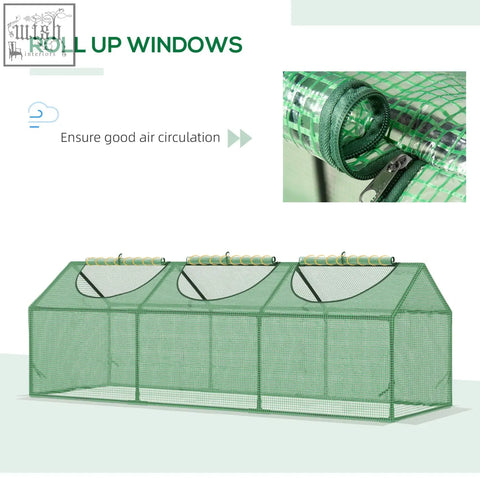 Outsunny mini greenhouse with green durable plastic cover and 10cm extended roll-up mesh window with zipper closure