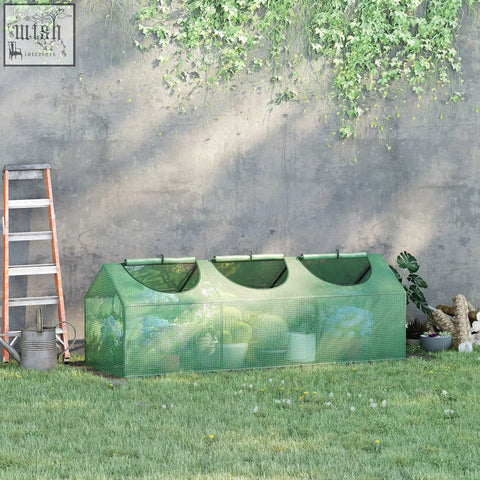 Outsunny mini greenhouse with 10cm extended green plastic cover and arched openings for outdoor plant growing