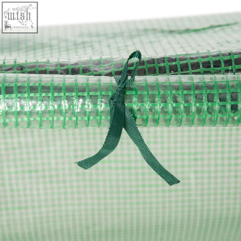 Outsunny mini greenhouse with green plastic cover and fabric tie for outdoor use featuring 10cm extended size