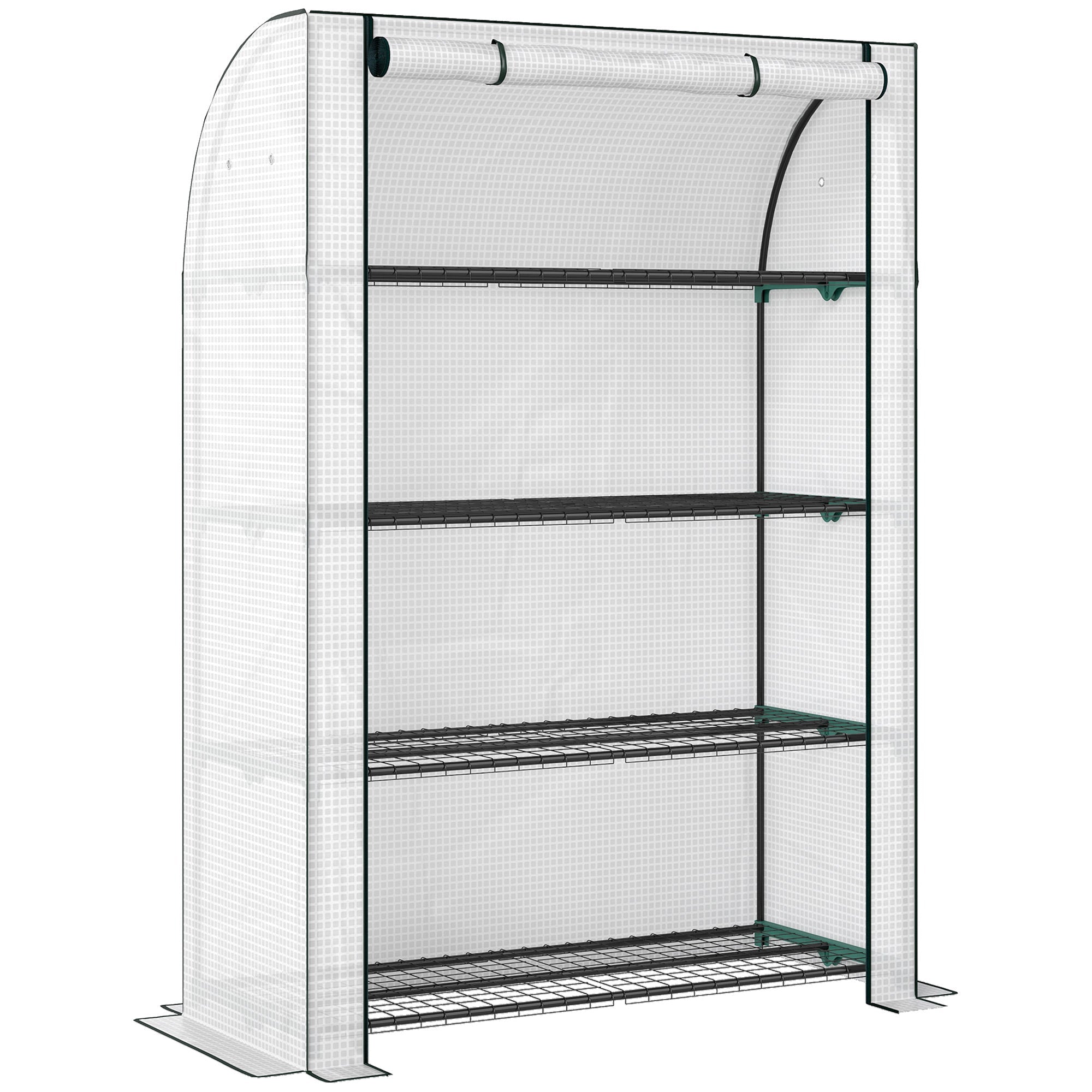 Outsunny mini greenhouse with white mesh fabric cover and black steel frame shelves portable for indoor outdoor use