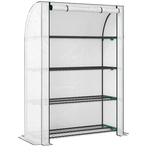 Outsunny mini greenhouse with white mesh fabric cover and black steel frame shelves portable for indoor outdoor use
