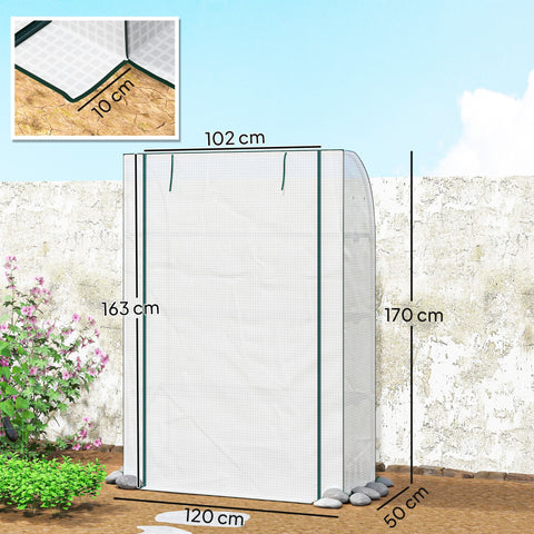 Outsunny mini greenhouse with white mesh reinforced pe cover steel frame and four movable panels 102x170cm