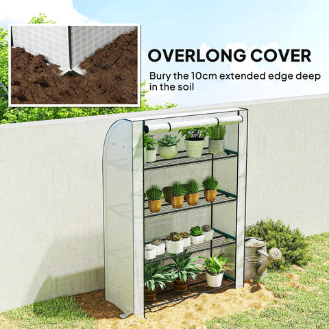 Outsunny mini greenhouse with steel frame and mesh sides featuring four movable shelves for indoor outdoor use