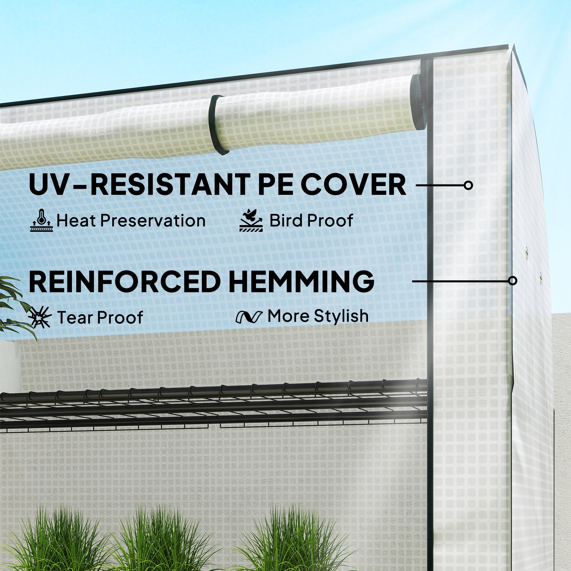 Outsunny mini greenhouse with white uv-resistant pe cover reinforced hemming and black steel frame for indoor outdoor use