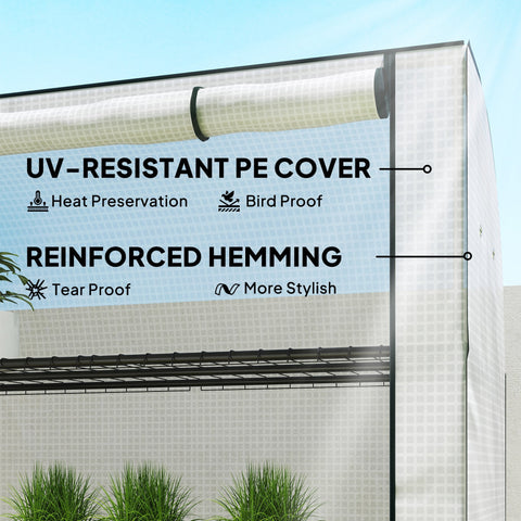 Outsunny mini greenhouse with white uv-resistant pe cover reinforced hemming and black steel frame for indoor outdoor use