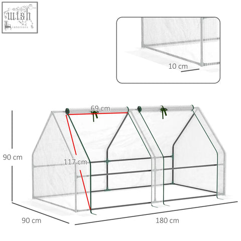 Outsunny mini greenhouse with white steel frame and plastic mesh cover for plants and vegetables