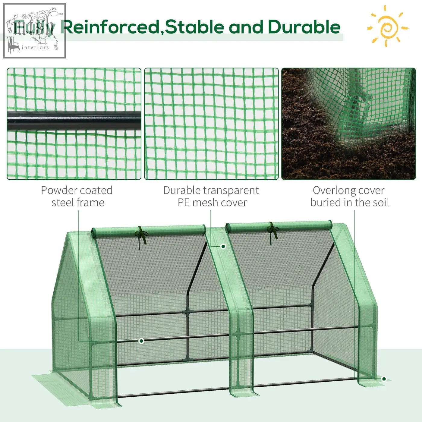 Outsunny mini small greenhouse in green with powder-coated steel frame and green plastic mesh cover for plants and vegetables