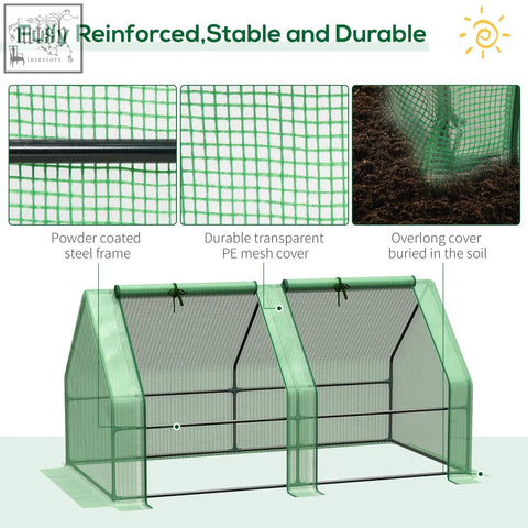 Outsunny mini small greenhouse in green with powder-coated steel frame and green plastic mesh cover for plants and vegetables