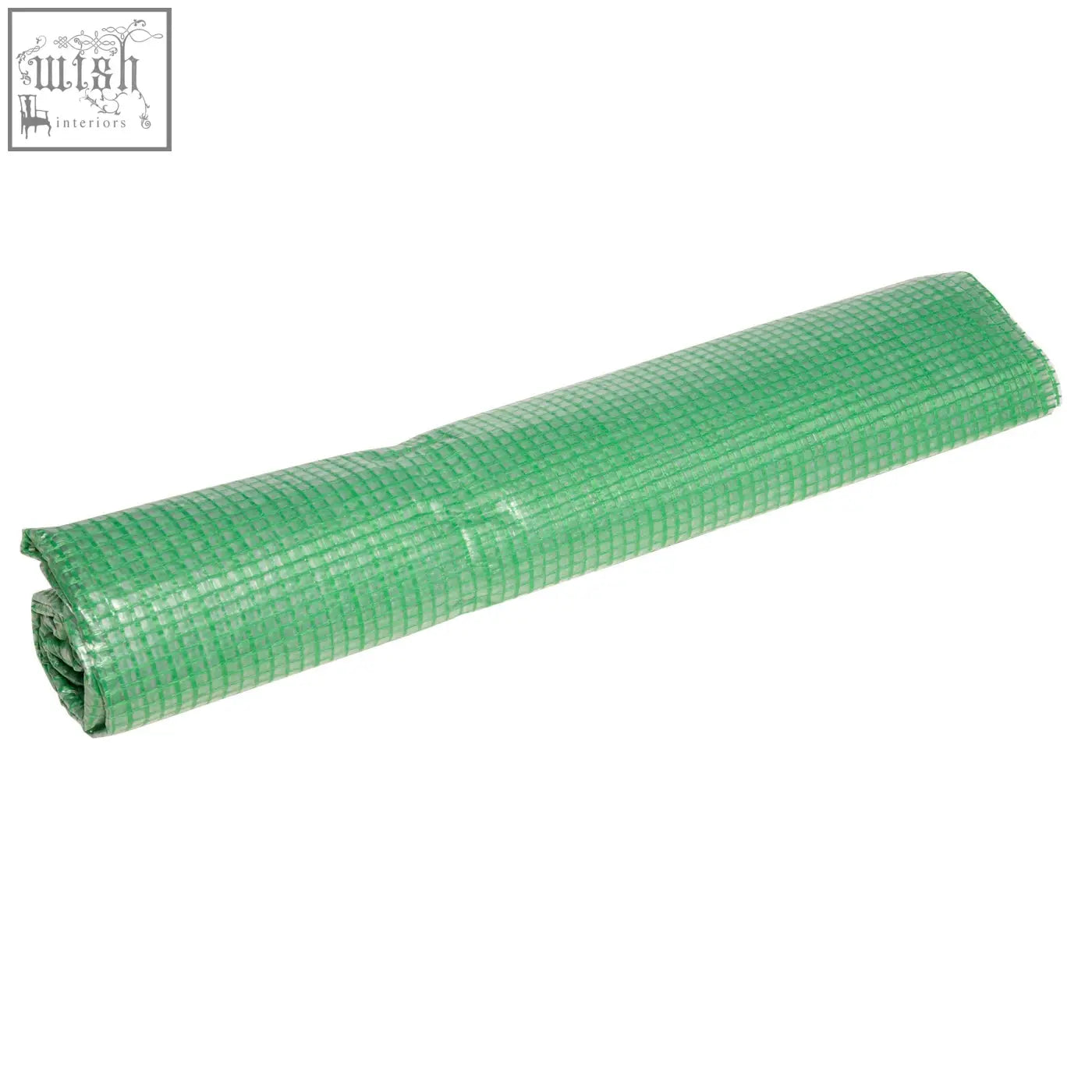 Rolled-up green plastic mesh cover with grid pattern for outsunny mini greenhouse steel frame poly tunnel