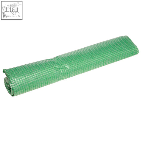 Rolled-up green plastic mesh cover with grid pattern for outsunny mini greenhouse steel frame poly tunnel