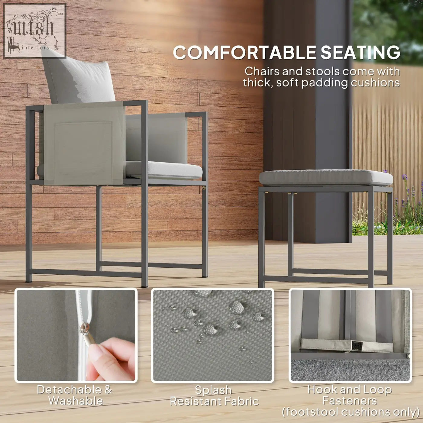 Modern gray outdoor chair with plush cushioning and powder coated steel frame from outsunny garden dining set