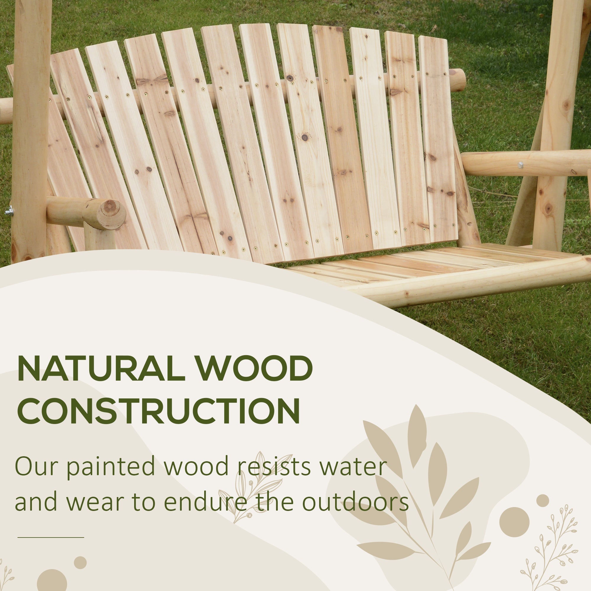 Outsunny Outdoor 2 Seater Swing Chair Larch Wood Garden Swing Seat Porch Hammock Bench Lounger