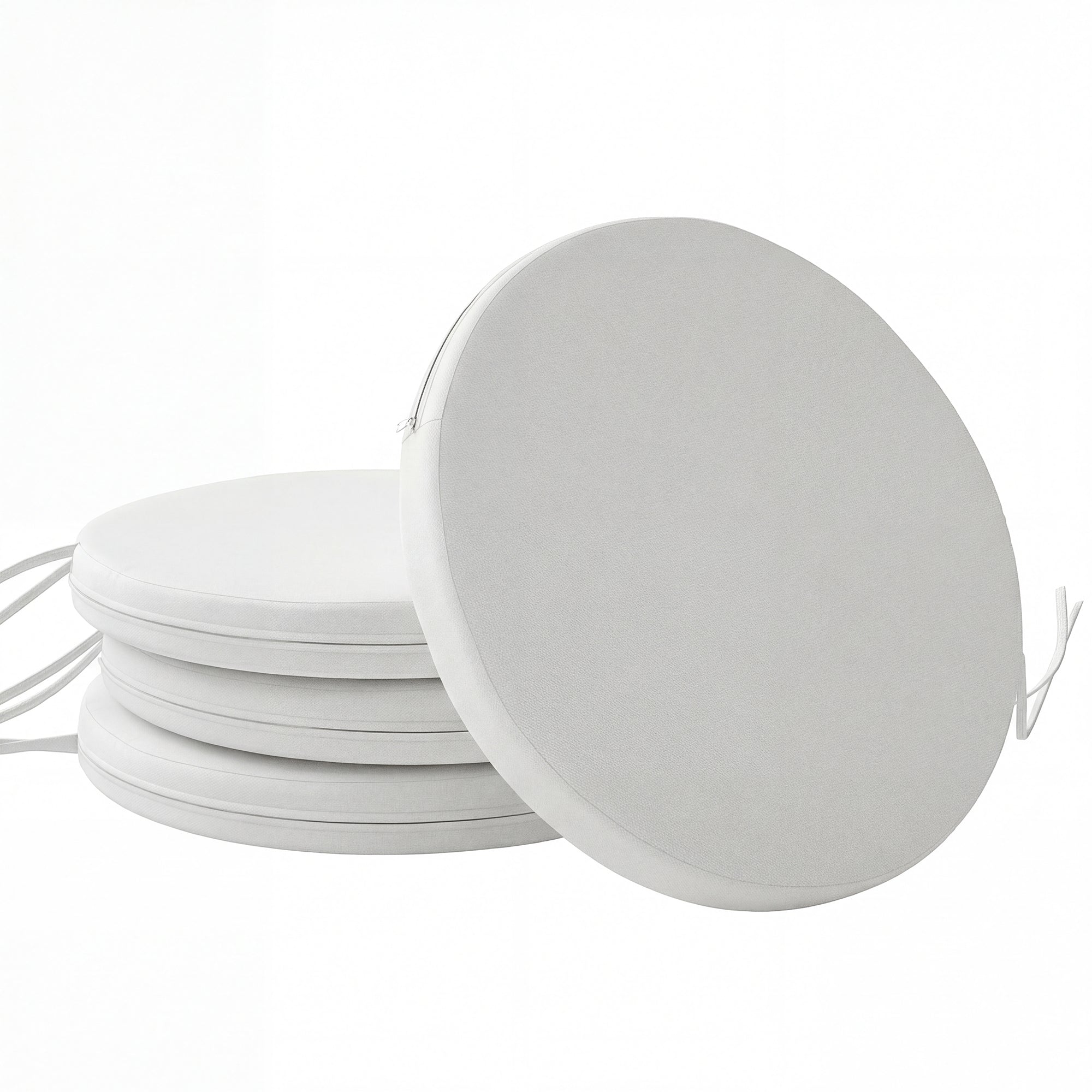 White plush round outdoor seat cushion from Outsunny set of 4 with removable cover and ties for outdoor seat cushions