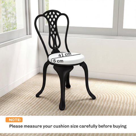 Black wrought iron outdoor seat with white cushioned seat featuring removable outdoor seat cushions by outsunny
