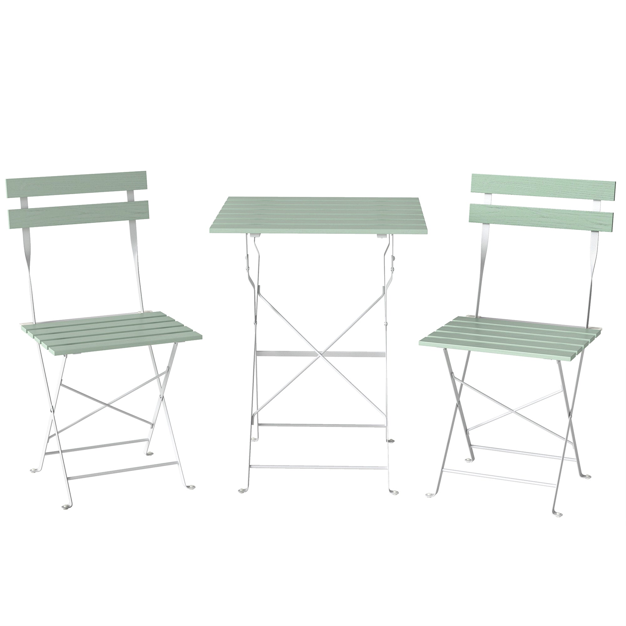 Set of two mint green foldable patio chairs with silver metal frames for outdoors in outsunny bistro set 39w x 48d