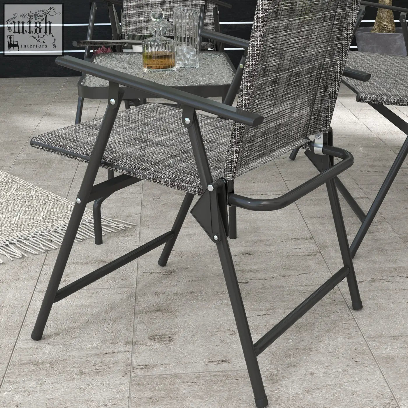 Black metal-framed folding chair with gray and white breathable mesh fabric seat from outsunny outdoor furniture set