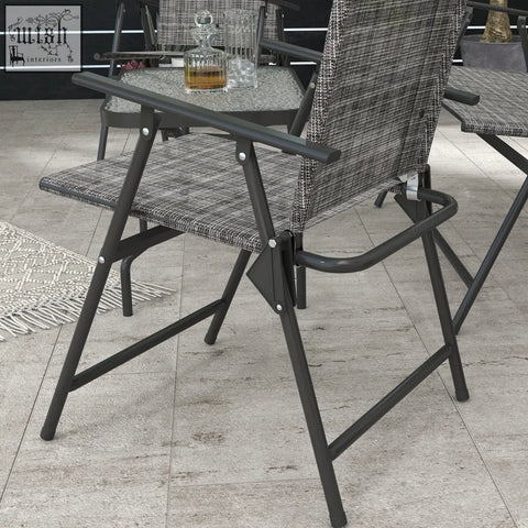 Black metal-framed folding chair with gray and white breathable mesh fabric seat from outsunny outdoor furniture set