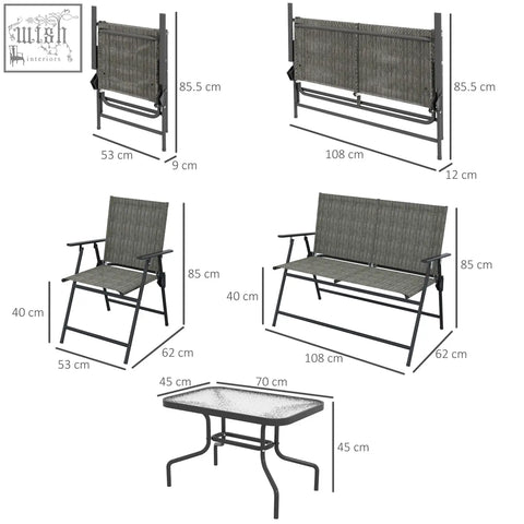 Gray woven breathable mesh fabric outdoor furniture set with black metal frames and glass top table by outsunny