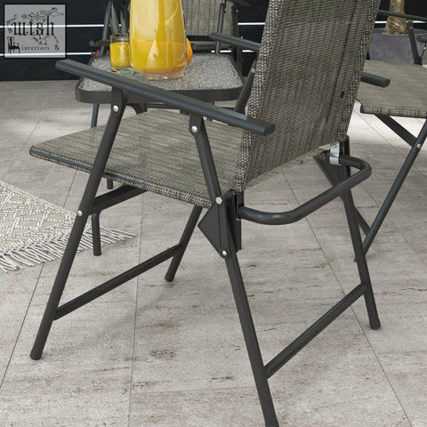 Gray woven fabric patio chair with black metal frame featuring breathable mesh fabric in outsunny outdoor furniture set
