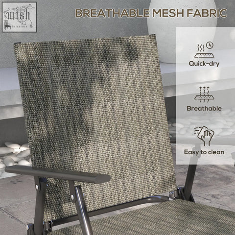 Beige breathable mesh fabric chair backrest with woven texture and dark gray metal frame from outsunny furniture set