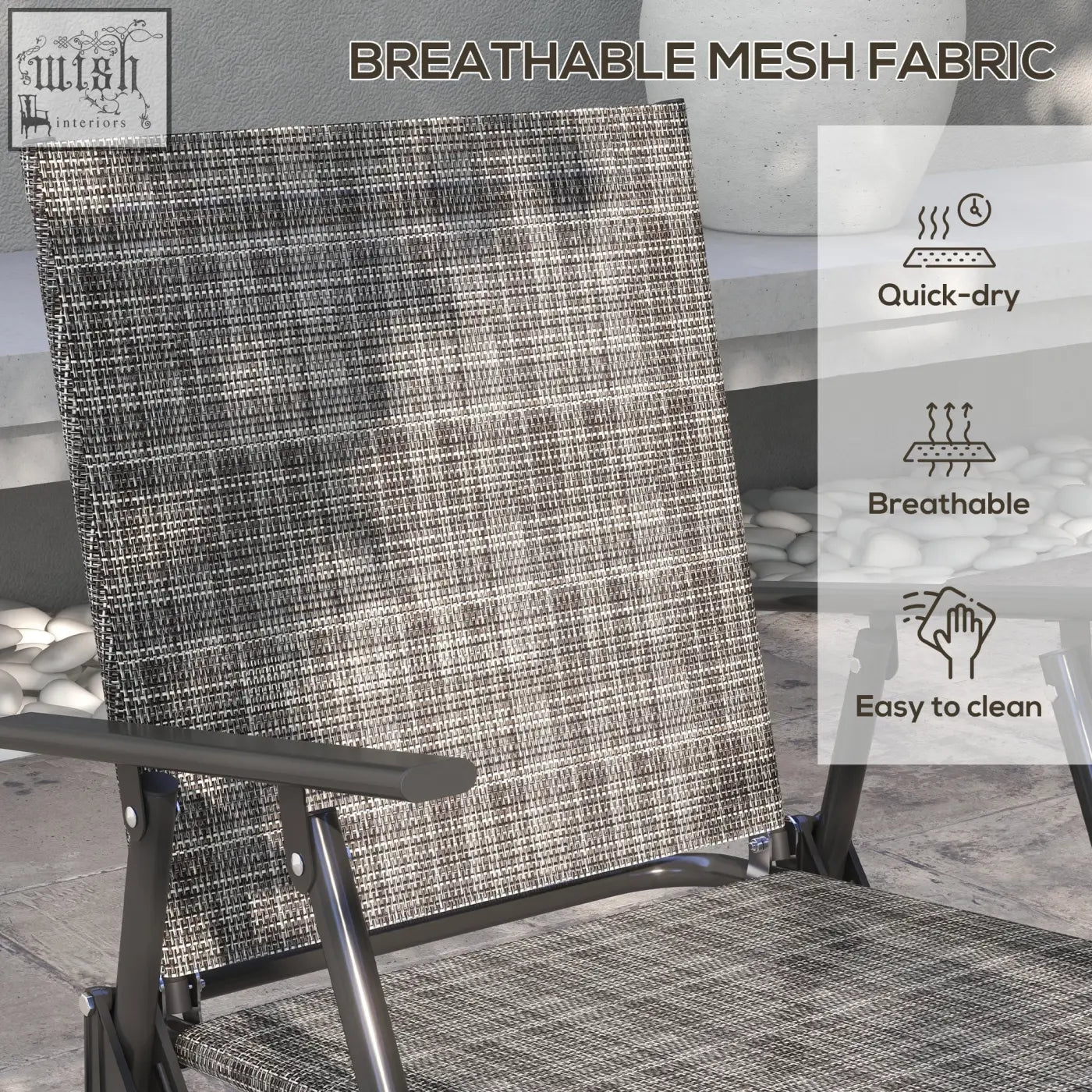 Gray breathable mesh fabric chair with woven texture and black metal frame from outsunny outdoor furniture set