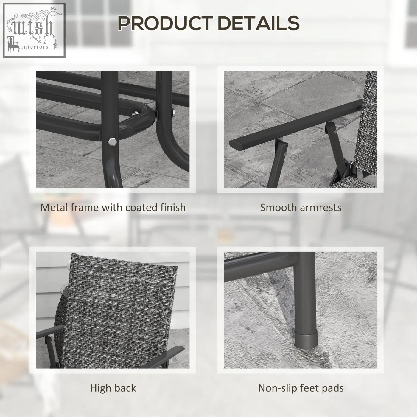 Black metal-framed patio chair with breathable mesh fabric backrest in gray and black from outsunny furniture set