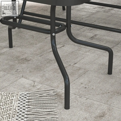 Black metal patio chair with curved legs and breathable mesh fabric seat from outsunny grey outdoor furniture set
