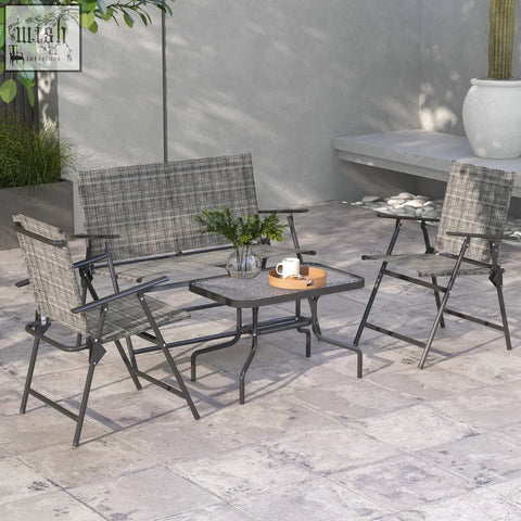 Gray woven fabric outsunny outdoor 4 piece patio furniture set with breathable mesh fabric and black metal frames