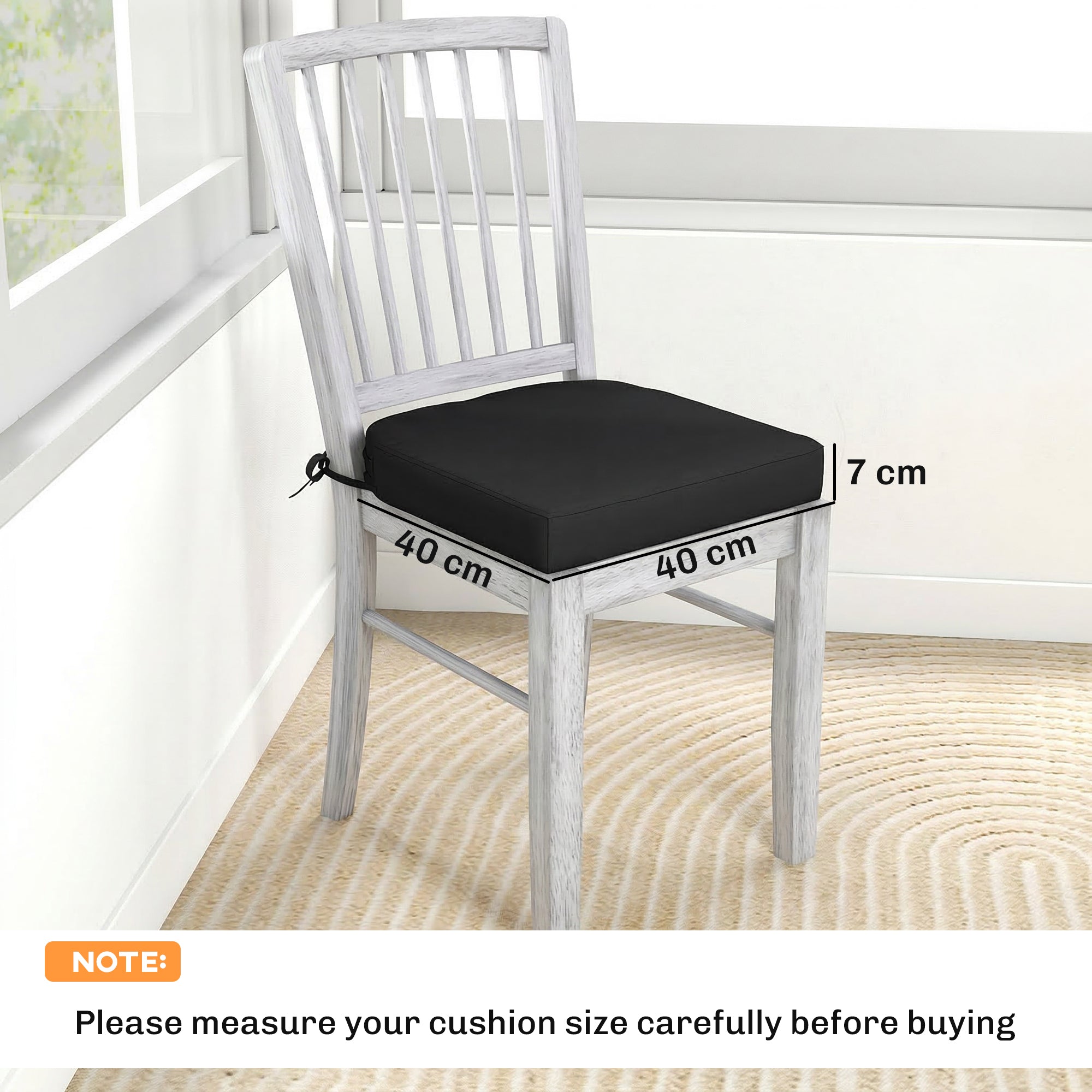 Black outsunny outdoor chair cushion with 7cm thick foam and drawstring tie for outdoor seat comfort