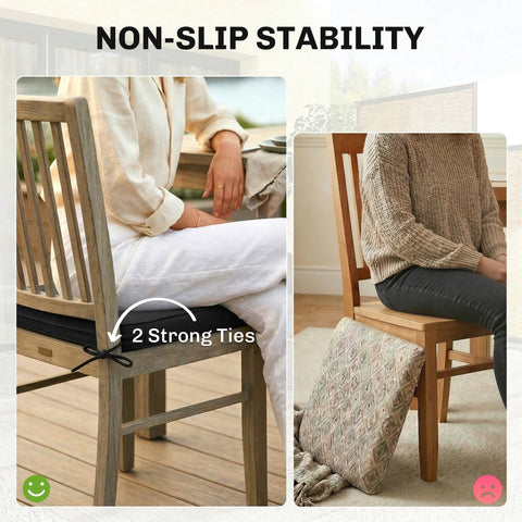Black outsunny outdoor seat cushion with 7cm foam and two strong ties for non-slip stability