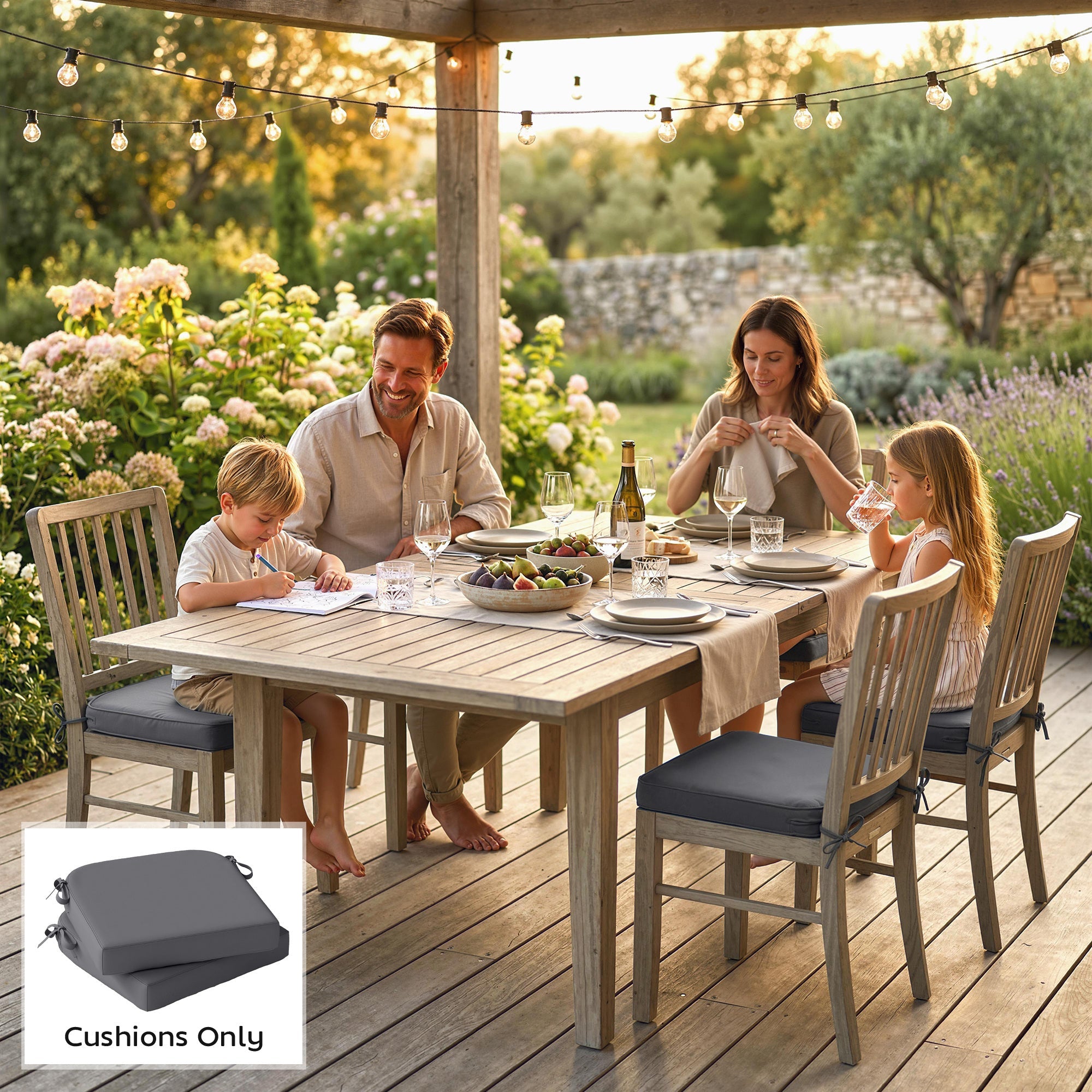 Outsunny outdoor dark gray plush seat cushions with 7cm foam and fabric ties for outdoor chairs set of 2