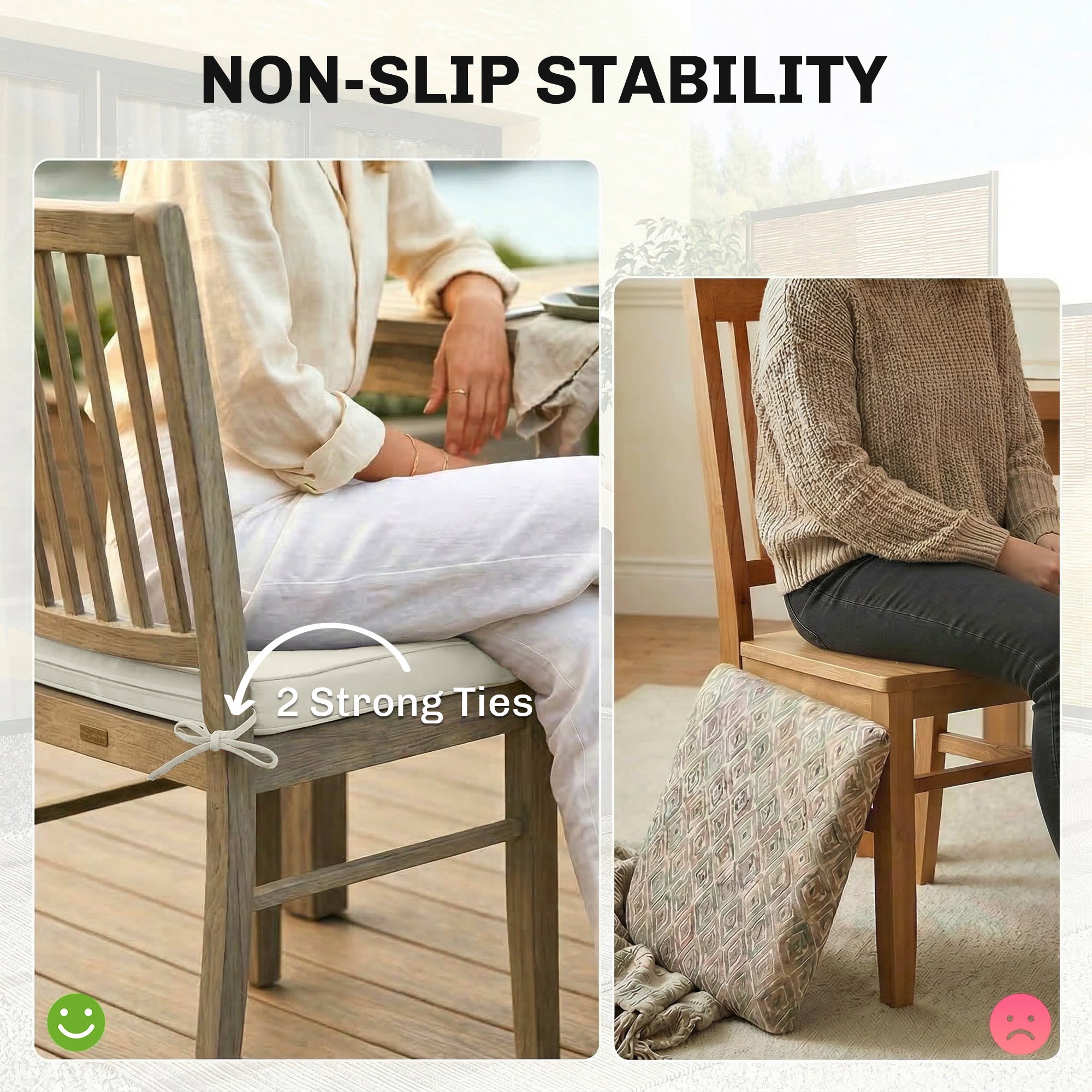 Beige patterned outsunny outdoor seat cushions set of 2 with 7cm foam and ties for non-slip garden chair comfort