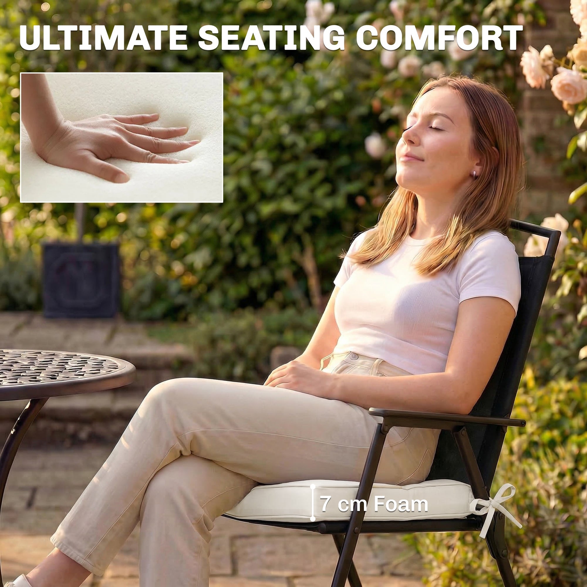 Outsunny outdoor seat cushions set of 2 with 7cm thick white foam and tied ribbon bow for ultimate seating comfort