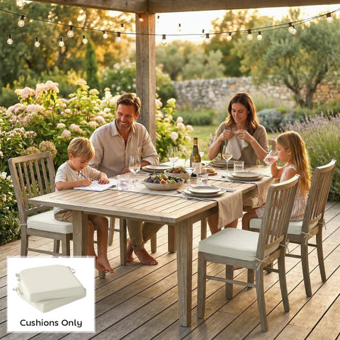 Cream-colored outsunny outdoor seat cushion with woven texture and fabric ties for garden chairs 7cm thick foam set of 2