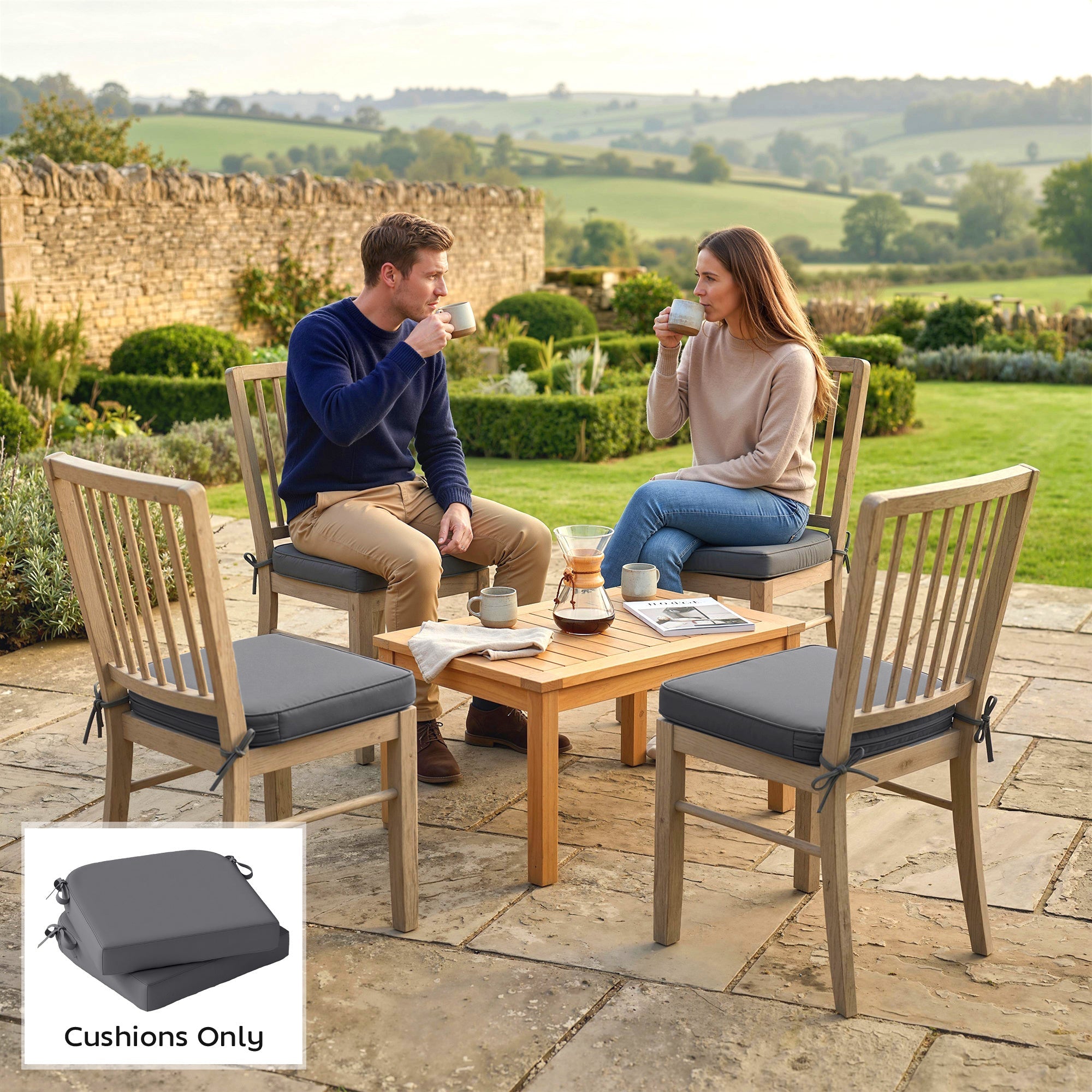 Outsunny outdoor dark grey plush seat cushions set of 2 with 7cm foam and fabric ties for garden chairs