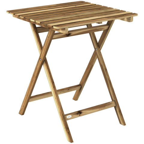 Outsunny outdoor foldable garden table in light brown acacia wood with slatted top and x-shaped legs 62w x 60d