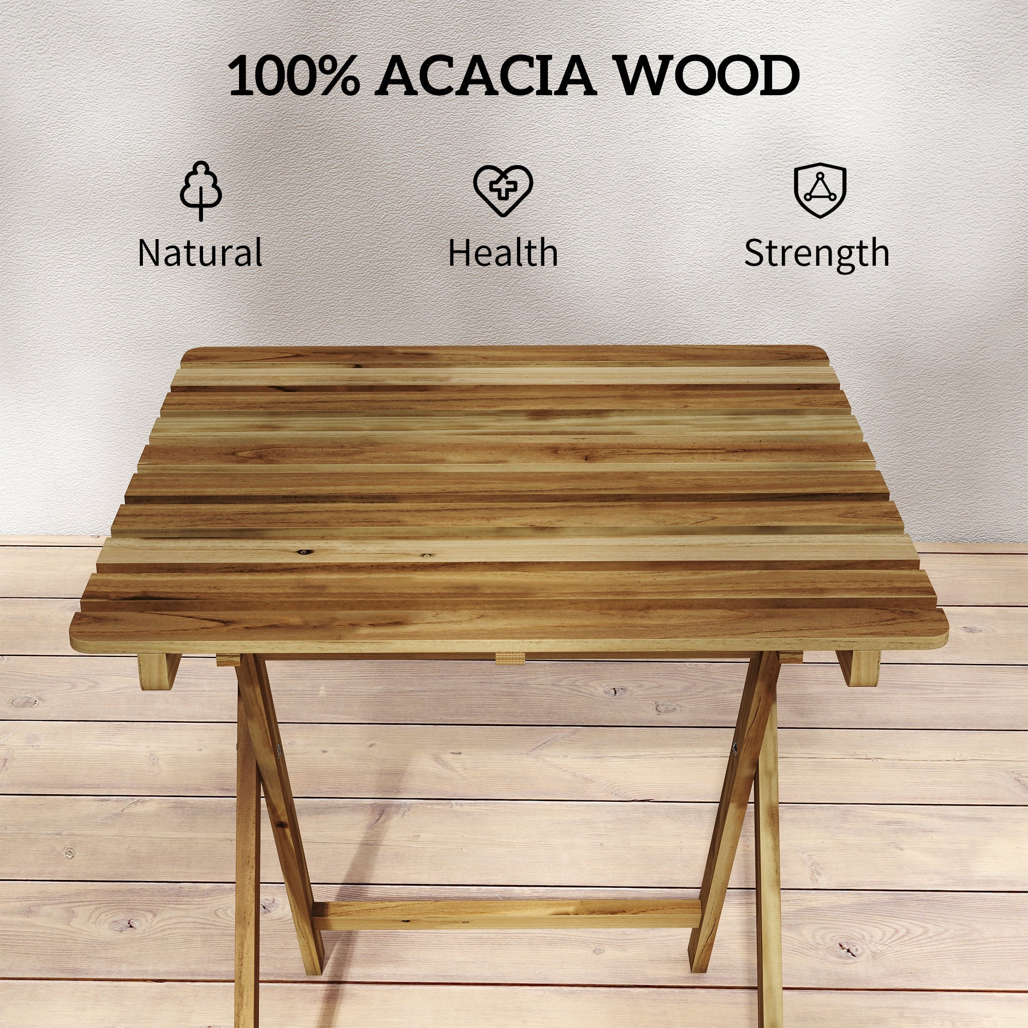 Outsunny garden table foldable wooden garden table made of natural light brown acacia wood 62w x 60d